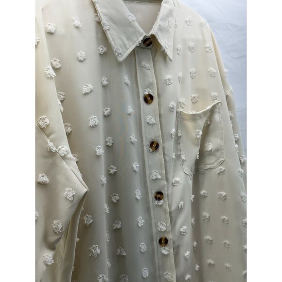 Cream 2XL women’s dotted button up long sleeve blouse - Picture 1 of 8